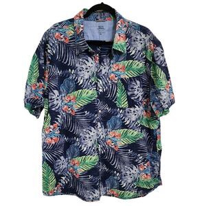 Izod Saltwater relaxed classic blue tropical print short sleeve button up XXL